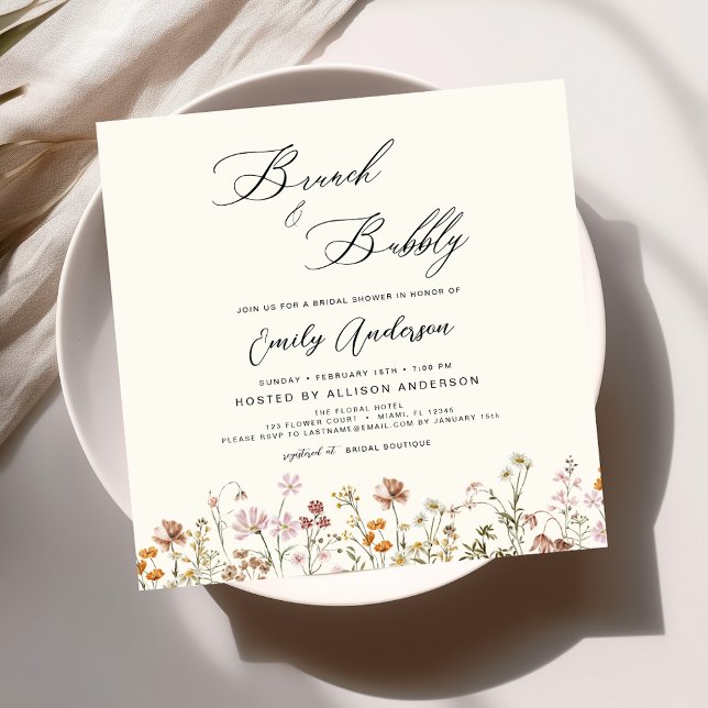 Brunch & Bubbly Boho Wildflower Bridal Shower Invitation (Creator Uploaded)