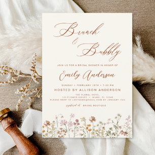 Brunch & Bubbly Boho Wildflower Bridal Shower Invitation