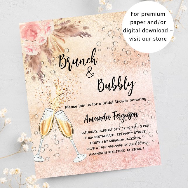 Brunch Bubbly Bridal rose pampas grass invitation (Creator Uploaded)