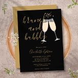 Brunch Bubbly Bridal Shower Black And Gold Invitation<br><div class="desc">An elegant brunch and bubbly bridal shower invitation featuring champagne glasses and signature script name,  this stylish invitation can be personalised with your information in chic gold lettering on a black background. Designed by Thisisnotme©</div>