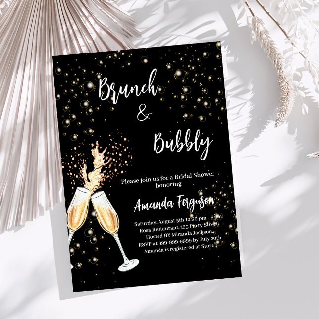 Brunch Bubbly Bridal Shower black cheers Invitation (Creator Uploaded)