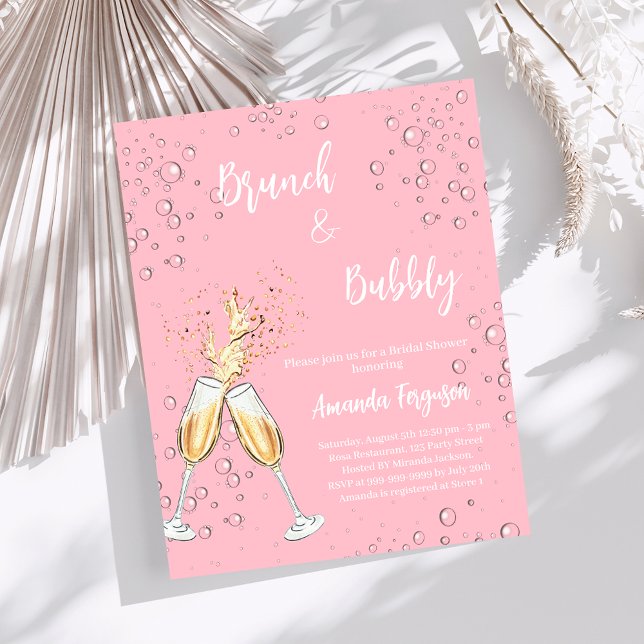 Brunch Bubbly Bridal Shower blush pink invitation (Creator Uploaded)