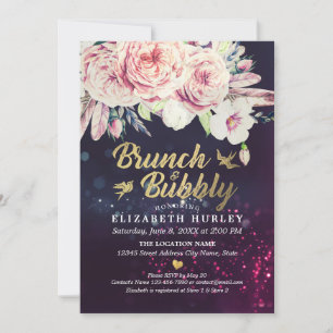 Brunch & Bubbly Bridal Shower Boho Floral Feather Invitation