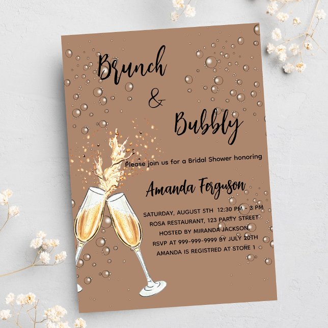 Brunch Bubbly Bridal Shower bubbles dusty earth Invitation Postcard (Creator Uploaded)