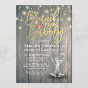 Brunch & Bubbly Bridal Shower Champagne Glass Wood Invitation