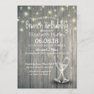 Brunch & Bubbly Bridal Shower Champagne Glass Wood Invitation