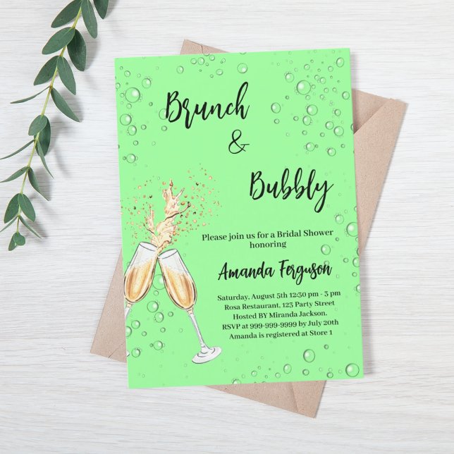 Brunch Bubbly Bridal Shower cheers mint green Invitation (Creator Uploaded)