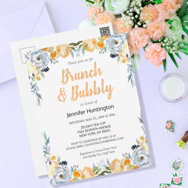 Brunch & Bubbly Bridal Shower Floral Boho Postcard (Creator Uploaded)