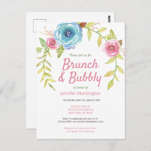 Brunch & Bubbly Bridal Shower Floral Invitation Postcard