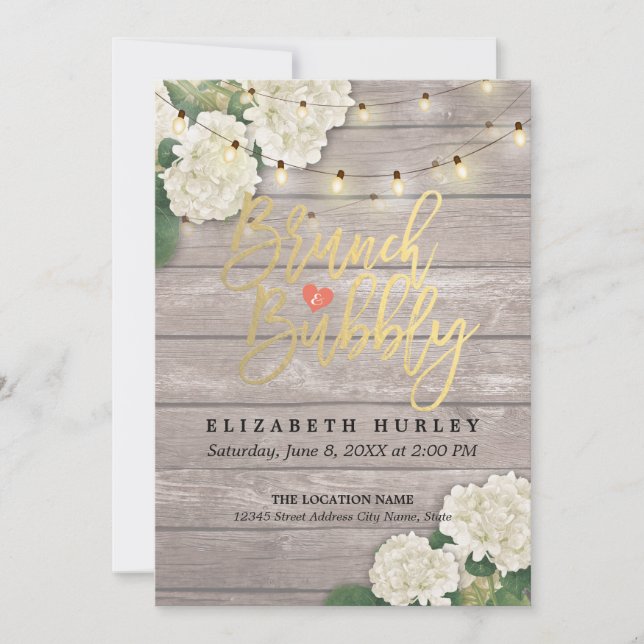 Brunch & Bubbly Bridal Shower Floral String Lights Invitation (Front)