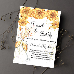 Brunch Bubbly Bridal Shower gold bubbles elegant Invitation Postcard