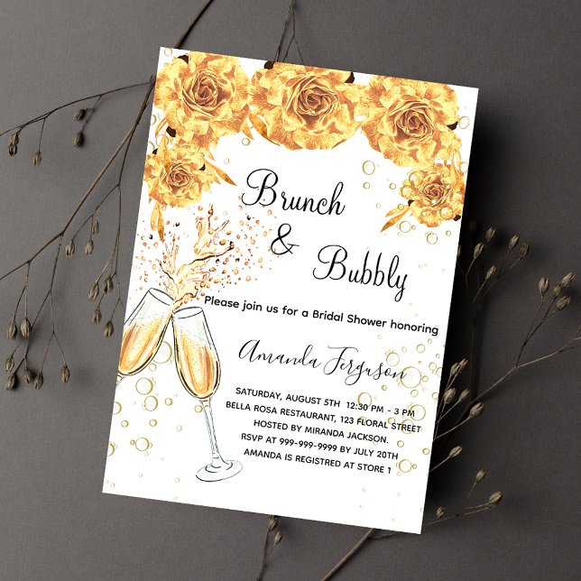 Brunch Bubbly Bridal Shower gold bubbles elegant Invitation Postcard (Creator Uploaded)