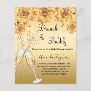 Brunch Bubbly Bridal Shower gold budget invitation Flyer