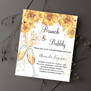 Brunch Bubbly Bridal Shower gold invitation