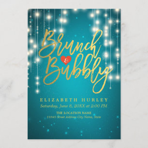 Brunch Bubbly Bridal Shower Gold Script Turquoise Invitation