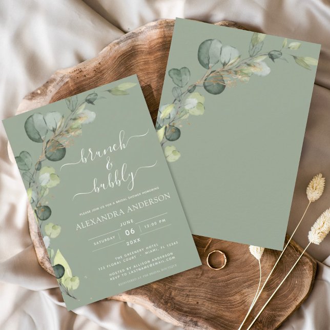 Brunch & Bubbly Bridal Shower Greenery Eucalyptus  Invitation (Creator Uploaded)