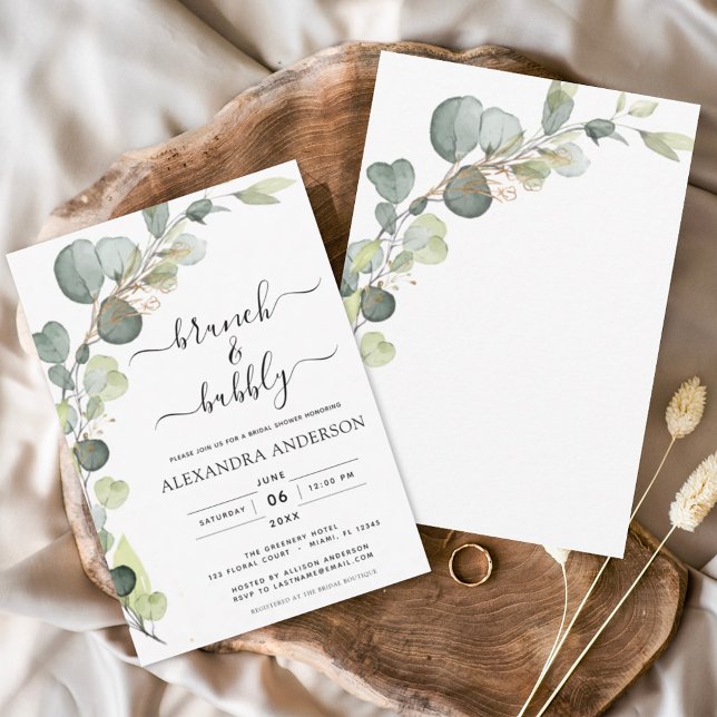 Brunch & Bubbly Bridal Shower Greenery Eucalyptus  Invitation (Creator Uploaded)