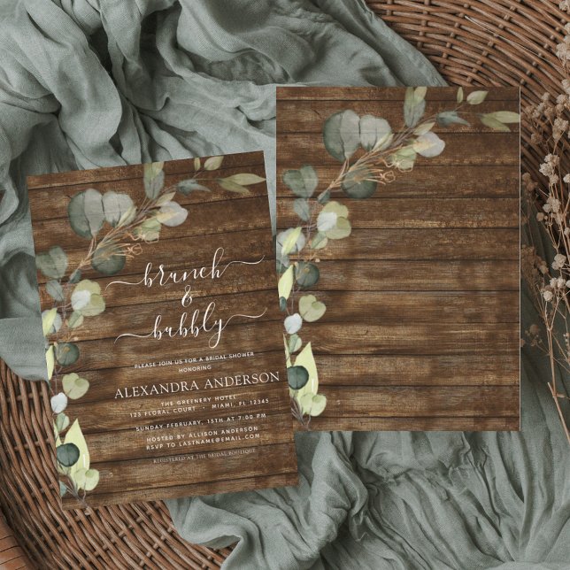 Brunch & Bubbly Bridal Shower Greenery Eucalyptus Invitation (Creator Uploaded)