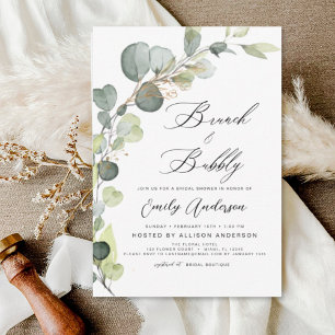 Brunch & Bubbly Bridal Shower Greenery Eucalyptus Invitation