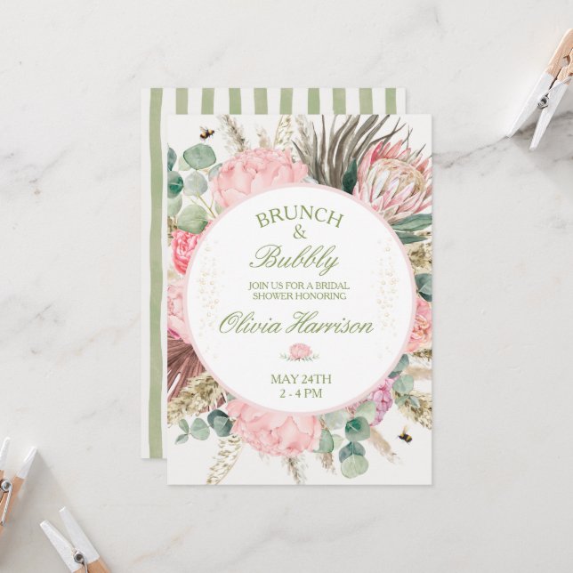 Brunch & Bubbly Bridal Shower Invitation (Front/Back In Situ)