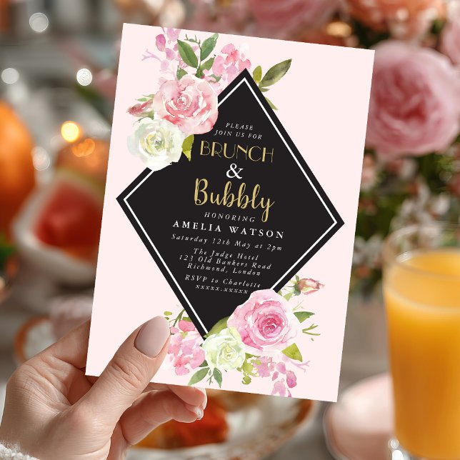 Brunch & Bubbly Bridal Shower Invitation (Pop the bubbly 🍾 Celebrate the bride-to-be with this elegant "Brunch & Bubbly" invitation.)