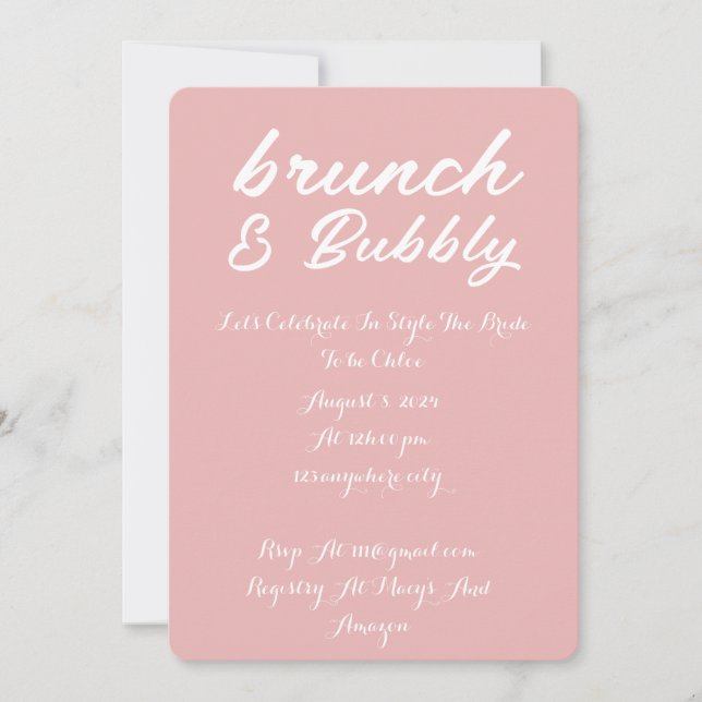 BRUNCH & BUBBLY BRIDAL SHOWER INVITATION PINK  (Front)