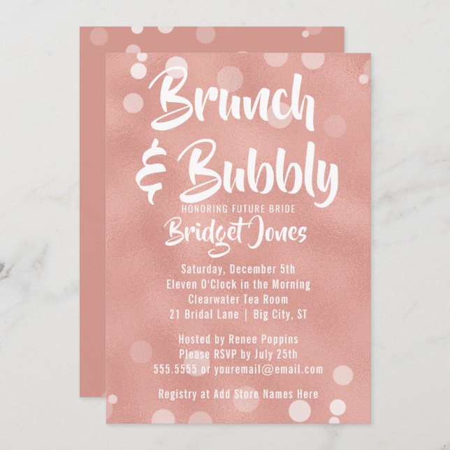Brunch & Bubbly Bridal Shower Invitation Rose Gold (Front/Back)