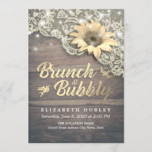 Brunch & Bubbly Bridal Shower Lace Sunflower Wood Invitation