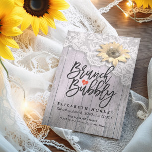 Brunch & Bubbly Bridal Shower Lace Sunflower Wood Invitation