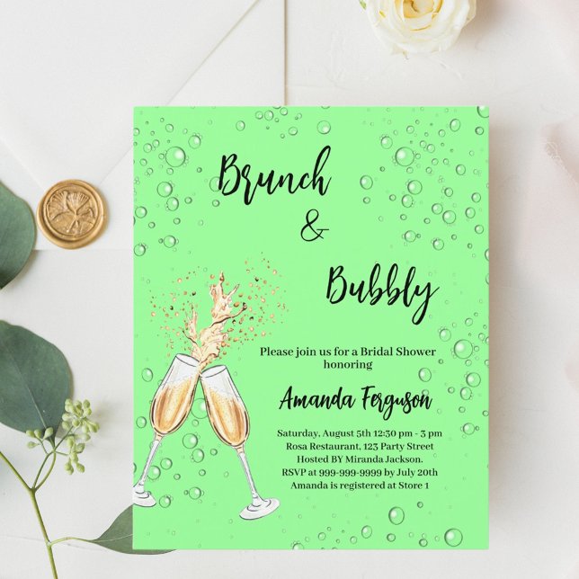 Brunch Bubbly Bridal Shower mint green invitation (Creator Uploaded)