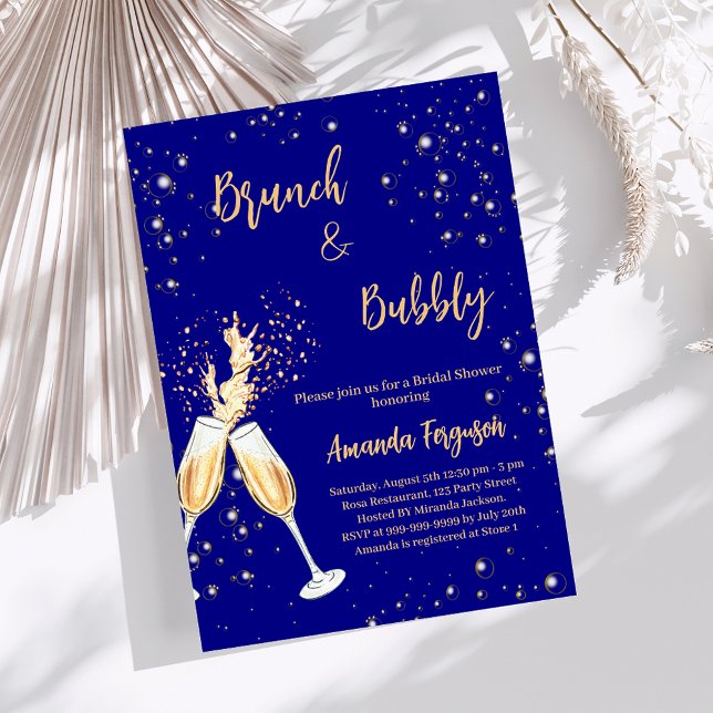 Brunch Bubbly Bridal Shower navy blue cheers Invitation (Creator Uploaded)