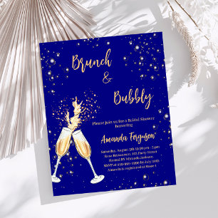 Brunch Bubbly Bridal Shower navy blue invitation