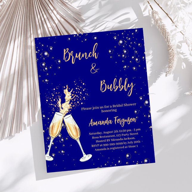 Brunch Bubbly Bridal Shower navy blue invitation (Creator Uploaded)