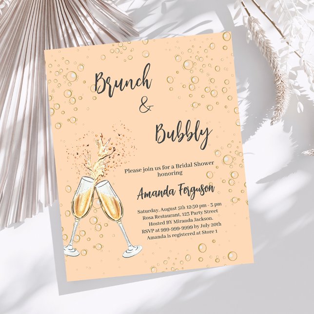 Brunch Bubbly Bridal Shower peach invitation (Creator Uploaded)
