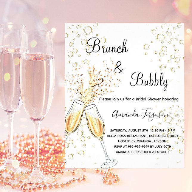 Brunch Bubbly Bridal Shower Pink Budget Invitation Flyer (Creator Uploaded)