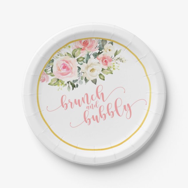 Brunch & Bubbly Bridal Shower Plate - Pink (Front)