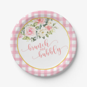Brunch & Bubbly Bridal Shower Plate - Pink Text Pl