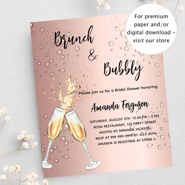 Brunch Bubbly Bridal Shower rose budget invitation Flyer (Creator Uploaded)