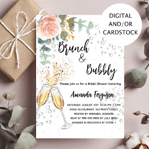 Brunch Bubbly Bridal Shower rose gold floral Invitation