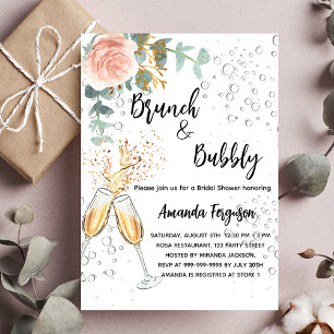 Brunch Bubbly Bridal Shower rose gold floral Invitation Postcard