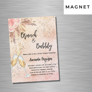 Brunch Bubbly Bridal Shower rose pampas luxury Magnetic Invitation
