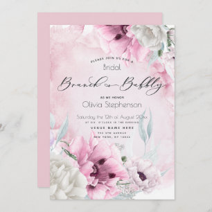 Brunch Bubbly Bridal Shower Watercolor Pink Poppy Invitation