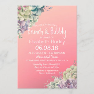 Brunch & Bubbly Bridal Shower Watercolor Succulent Invitation