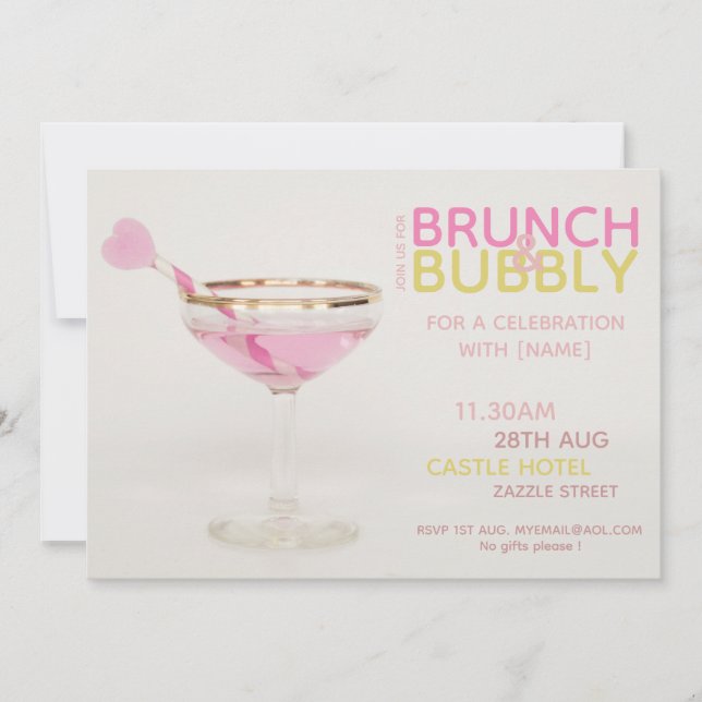 BRUNCH BUBBLY Bridesmaids Luncheon Brunch Cocktail Invitation (Front)