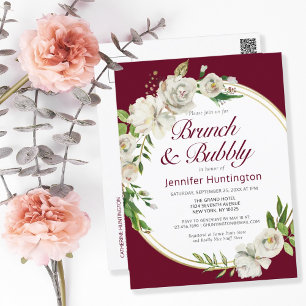 Brunch & Bubbly Burgundy Floral Bridal Shower  Postcard