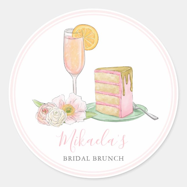 Brunch & Bubbly | Champagne and Drip Cake Bridal Classic Round Sticker (Front)
