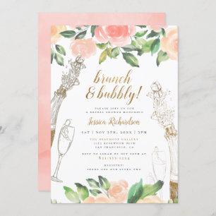 Brunch & Bubbly   Champagne Floral Bridal Shower Invitation