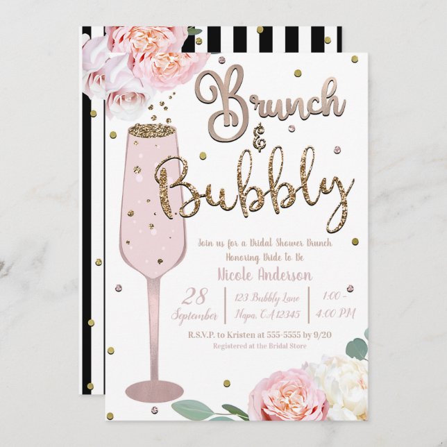 Brunch & Bubbly Champagne Mimosa Bridal Shower Inv Invitation (Front/Back)