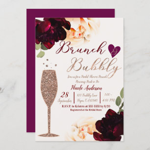 Brunch & Bubbly Champagne Rose Gold Bridal Shower Invitation
