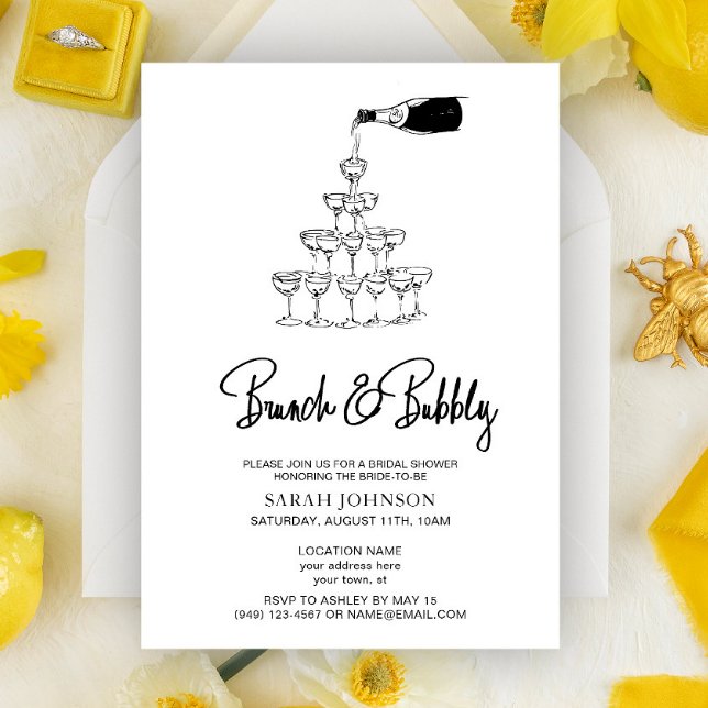 Brunch & Bubbly Champagne Typography Bridal Shower Invitation (Creator Uploaded)